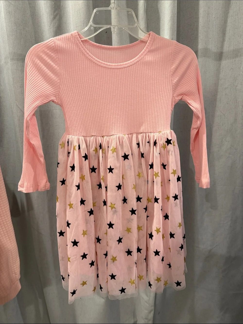 Pink Star Print Long Sleeve Kids Dress